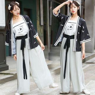 Hanfu Camisole Top / Light Jacket / Wide Leg Pants / Set
