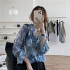 Loose-fit Long-sleeve Tie-dye Chiffon Shirt