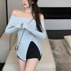 Off-shoulder Slit T-shirt