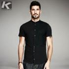 Patchwork Stand-collar Asymmetric Shirt