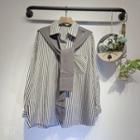 Long-sleeve Striped Shawl Panel Shirt Stripe - Gray & White - One Size