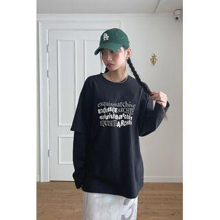 Couple Layered-sleeve Letter T-shirt