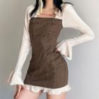 Long-sleeve Two Tone Mini Bodycon Dress