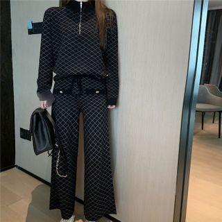 Half-zip Patterned Top / Wide-leg Pants