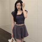 Cold-shoulder Shirred T-shirt / Shorts