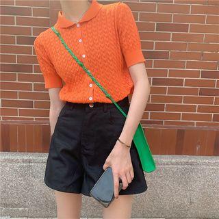 Patterned Short Sleeve Knit Top