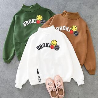 Lettering Smiley Face Print High Neck Pullover