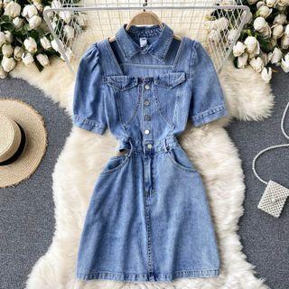 Cutout Waist Denim Dress