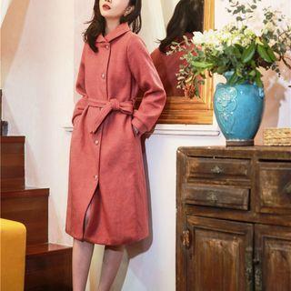 Buttoned Tie-waist Long Coat