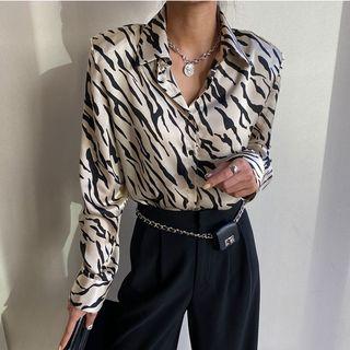 Long-sleeve Zebra Print Shirt Black & White - One Size