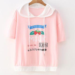 Short-sleeve Hooded Printed T-shirt Pink - One Size