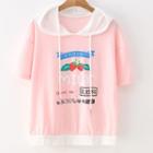 Short-sleeve Hooded Printed T-shirt Pink - One Size