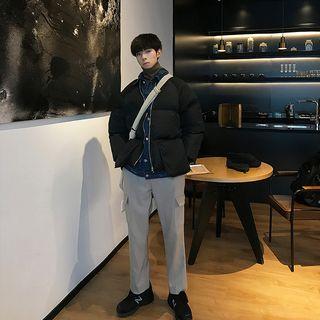 Mock Two-piece Denim Panel Buttoned Padded Jacket