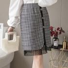 Lace Trim Knit Midi Pencil Skirt