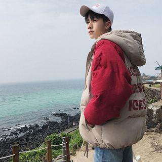Printed-back Colorblock Hooded Padded Jacket