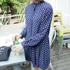 Long-sleeve Patterned Pleated Dress