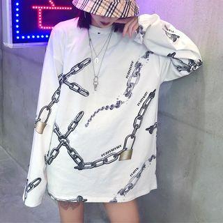 Long-sleeve Printed Oversized T-shirt White - One Size