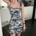 Printed Spaghetti Strap Mini A-line Dress As Shown In Figure - One Size