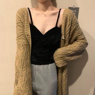 Velvet Camisole Top / Plain Long Cardigan