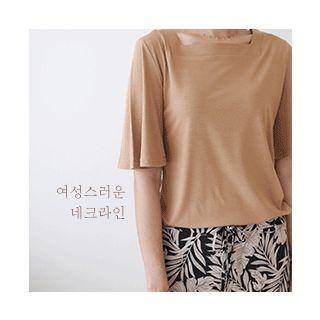 Square-neck Flutter-sleeve Top