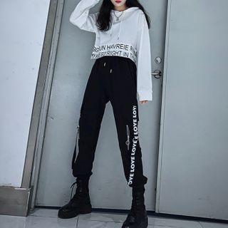 Lettering Cropped Hoodie / Harem Pants / Set