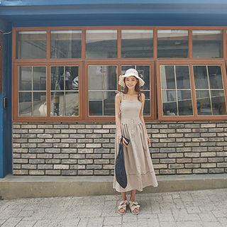Strappy Buttoned Plaid A-line Long Sundress