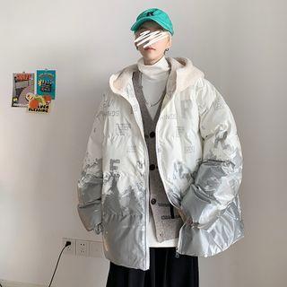 Fleece Panel Print Hooded Padded Jacket