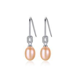 Sterling Silver Fashion Simple Pink Freshwater Pearl Earrings With Cubic Zirconia Silver - One Size