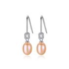Sterling Silver Fashion Simple Pink Freshwater Pearl Earrings With Cubic Zirconia Silver - One Size