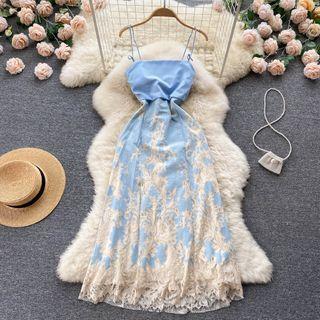 Spaghetti-strap Lace Panel Maxi A-line Dress