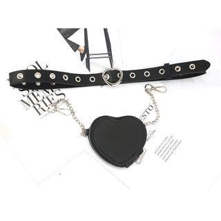 Heart Faux Leather Belt Bag Black - One Size