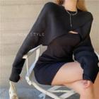 Set: Sleeveless Drawstring Knit Mini Dress + Wrapped Cape Top