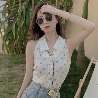 Halter Print Knit Tank Top Almond - One Size