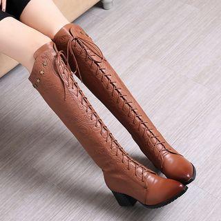 Block Heel Genuine Leather Tall Boots