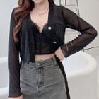Cropped Sheer Glitter Cardigan