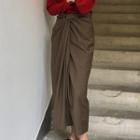 Tie-waist Midi Skirt Brown - One Size