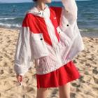 Letter Color Block Zip Hooded Windbreaker