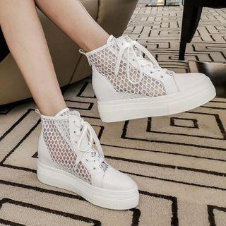 Genuine Leather Platform Mesh Short Boots