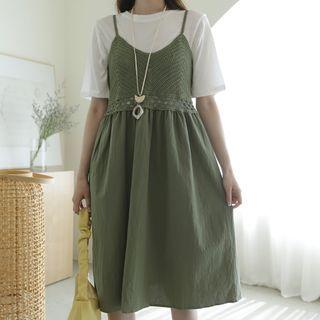 Spaghetti-strap Knit-panel Dress