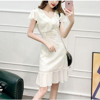 Flounced Short-sleeve Chiffon Dress