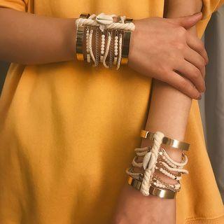 Shell Rope & Iron Layered Bangle 0392 - Gold - One Size