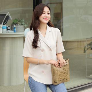 Double-breasted Round-hem Blouse