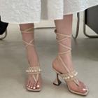 Faux Pearl Tie-ankle Flared Heel Sandals