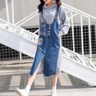 Long-sleeve Mock Two-piece Slit-front Dress