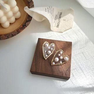 Faux Pearl Resin Heart Earring As Shown In Figure - One Size