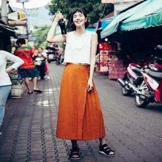 Pleated Midi Wrap Chiffon Skirt