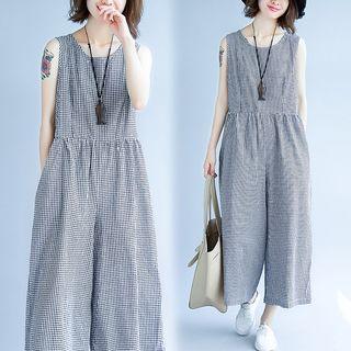 Plaid Cropped Pinafore Jumpsuit