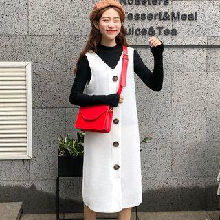 Long-sleeve Mock-neck Knit Top / Shift Pinafore Dress