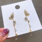 Faux Pearl Butterfly Fringed Stud Earring 1 Pair - Silver Needle - As Shown In Figure - One Size