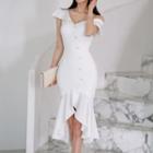 Cap-sleeve Ruffle Hem Sheath Dress